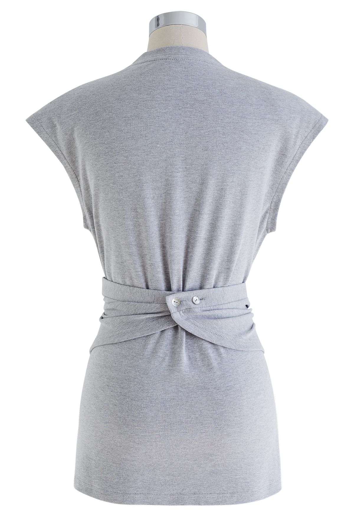 Crisscross Waist Sleeveless Cotton Top in Grey