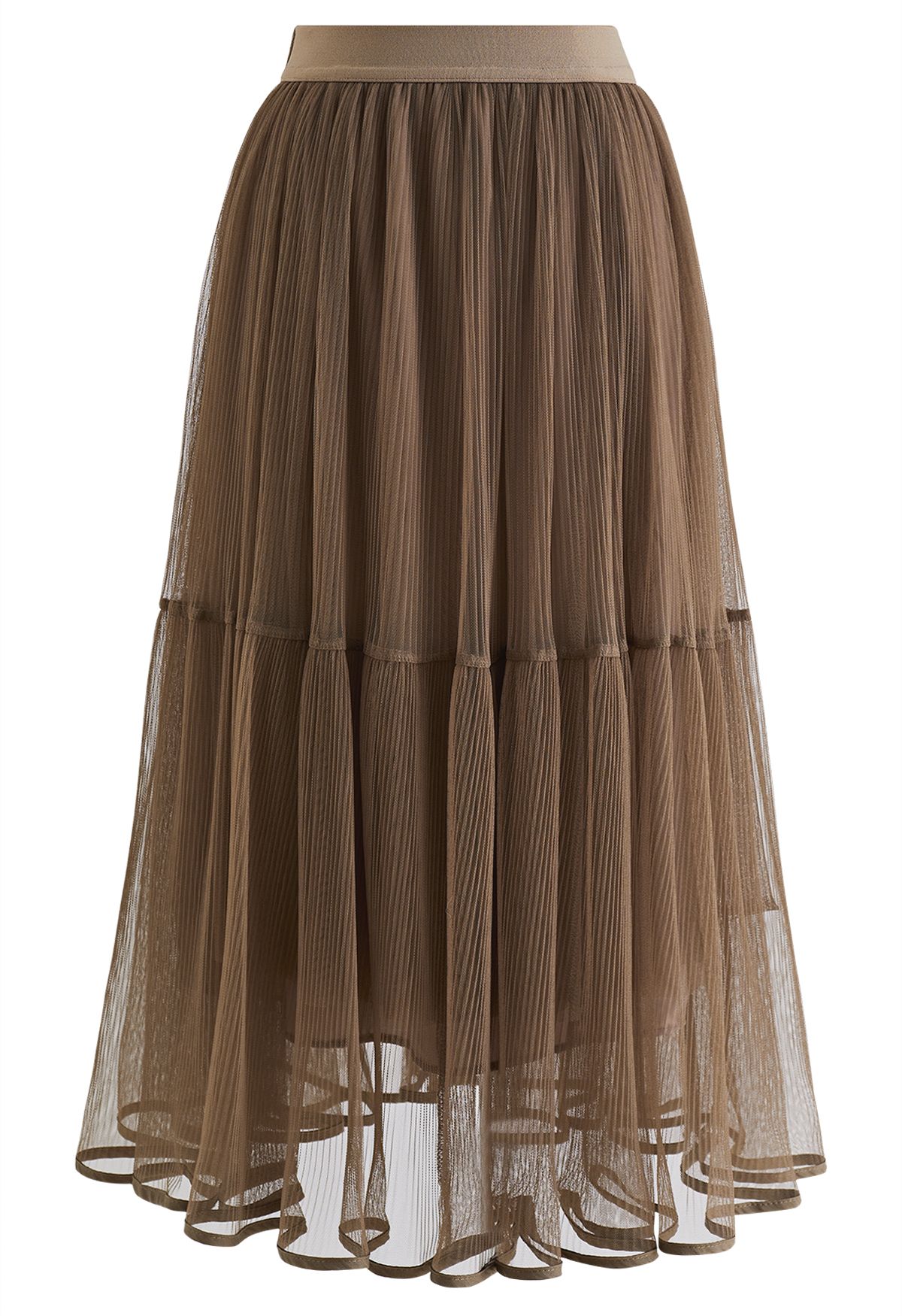 Fairy Plisse Mesh Tulle Midi Skirt in Brown - Retro, Indie and Unique ...