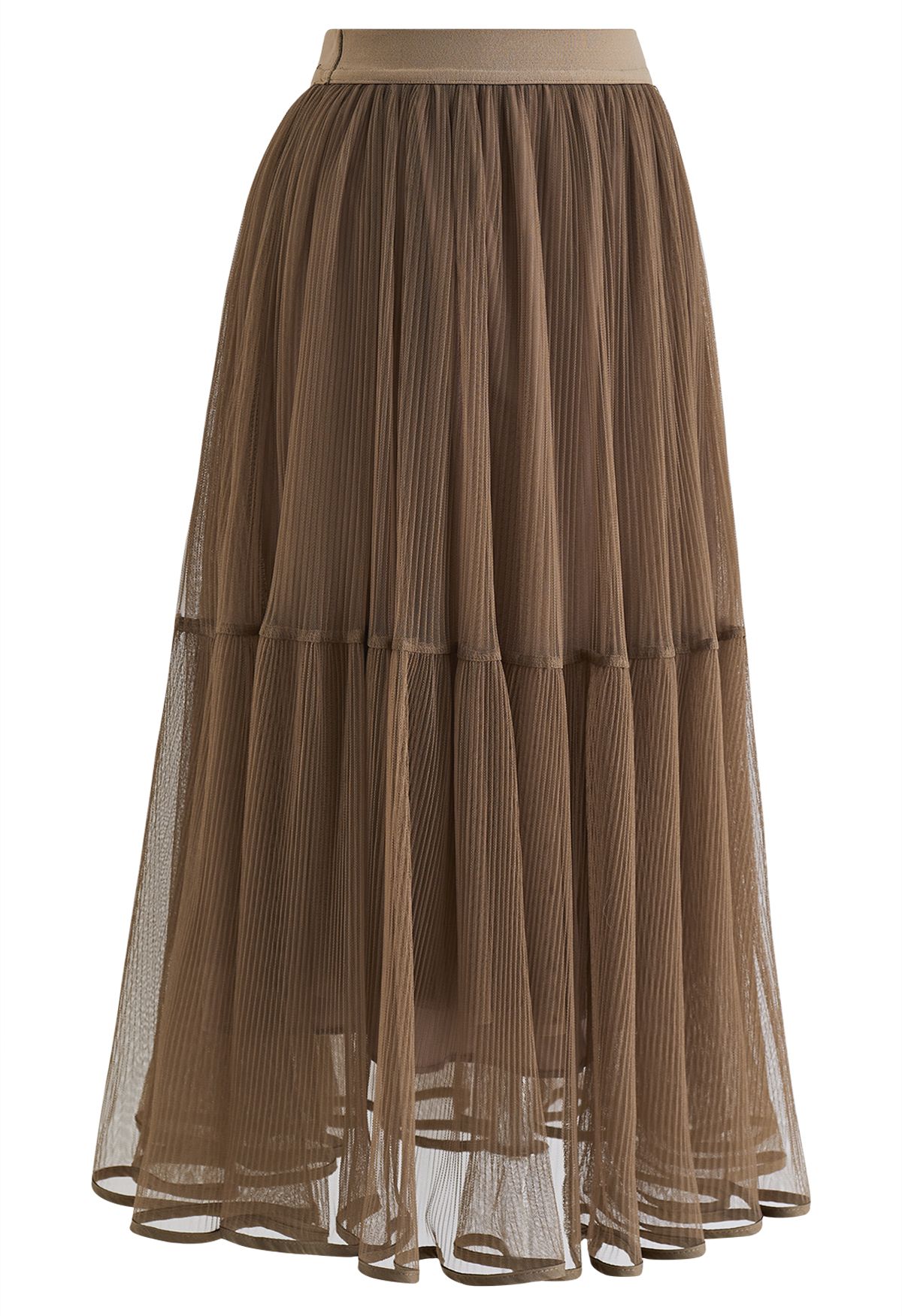 Fairy Plisse Mesh Tulle Midi Skirt in Brown - Retro, Indie and Unique ...