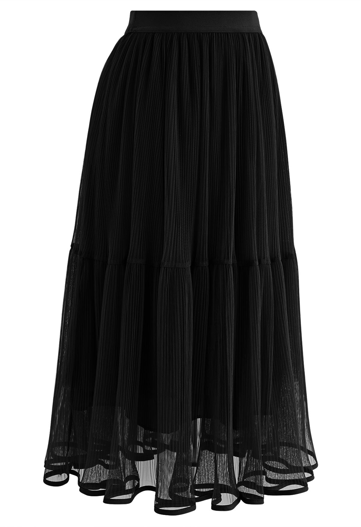 Fairy Plisse Mesh Tulle Midi Skirt in Black - Retro, Indie and Unique ...