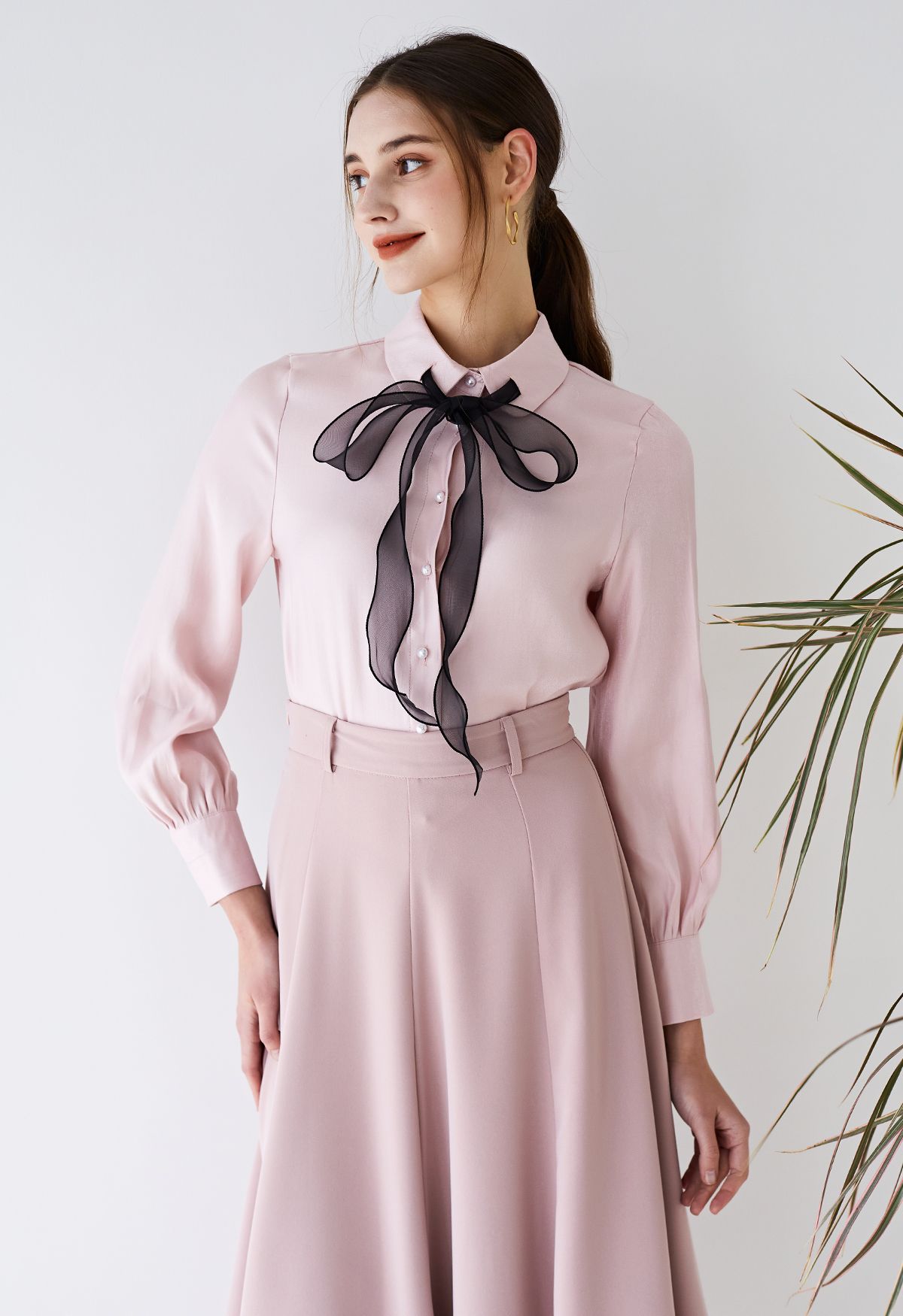 Organza Bowknot Button Down Shirt in Pink - Retro, Indie and Unique Fashion
