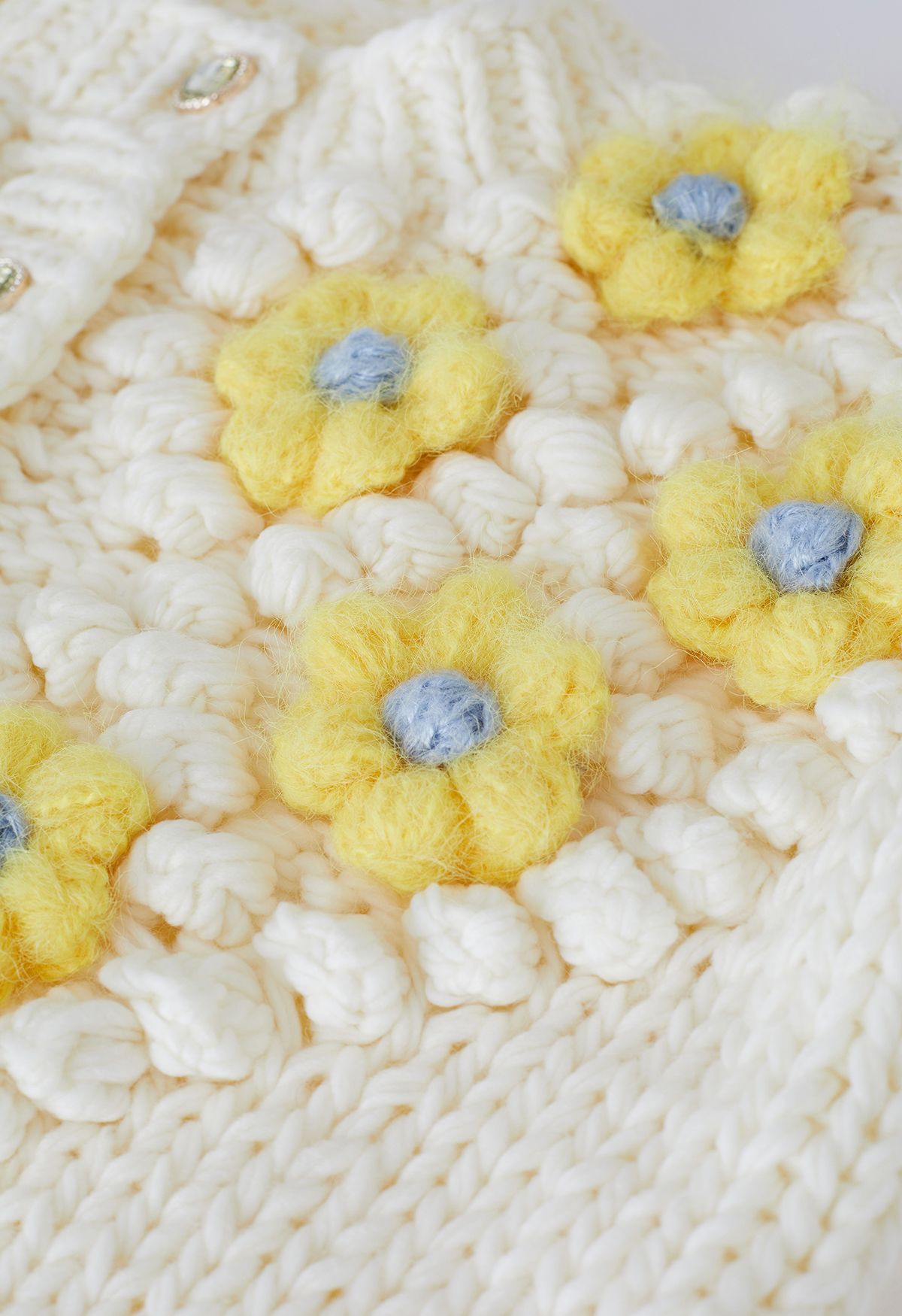 Yellow Stitch Flower Pom-Pom Knit Cardigan - Retro, Indie and Unique ...