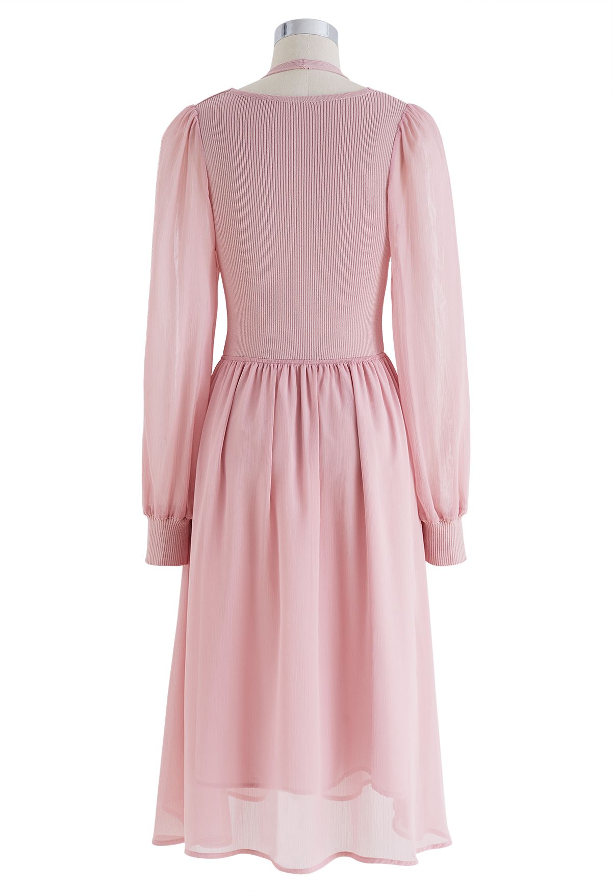 Knit Spliced Halter Neck Sheer Midi Dress in Pink - Retro, Indie and ...
