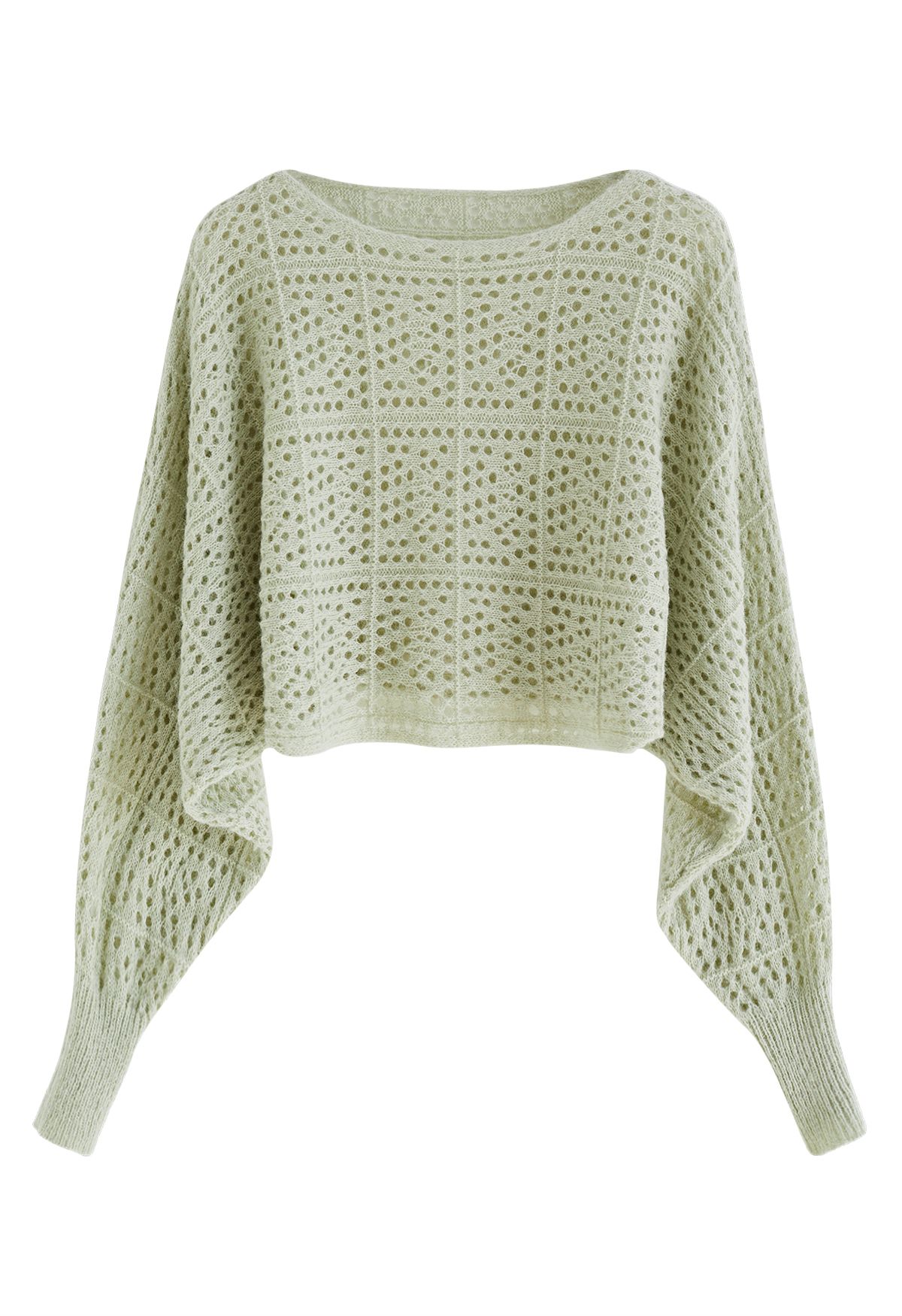 Batwing Sleeve Pointelle Knit Crop Top in Pea Green