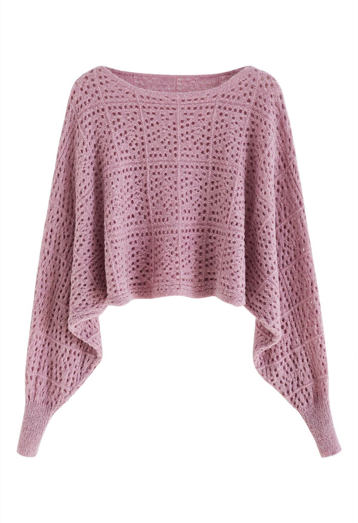 Batwing Sleeve Pointelle Knit Crop Top in Pink