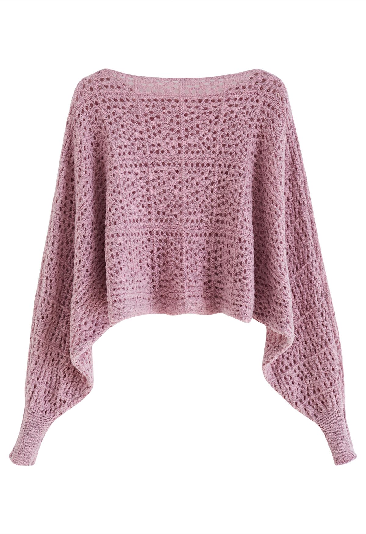 Batwing Sleeve Pointelle Knit Crop Top in Pink