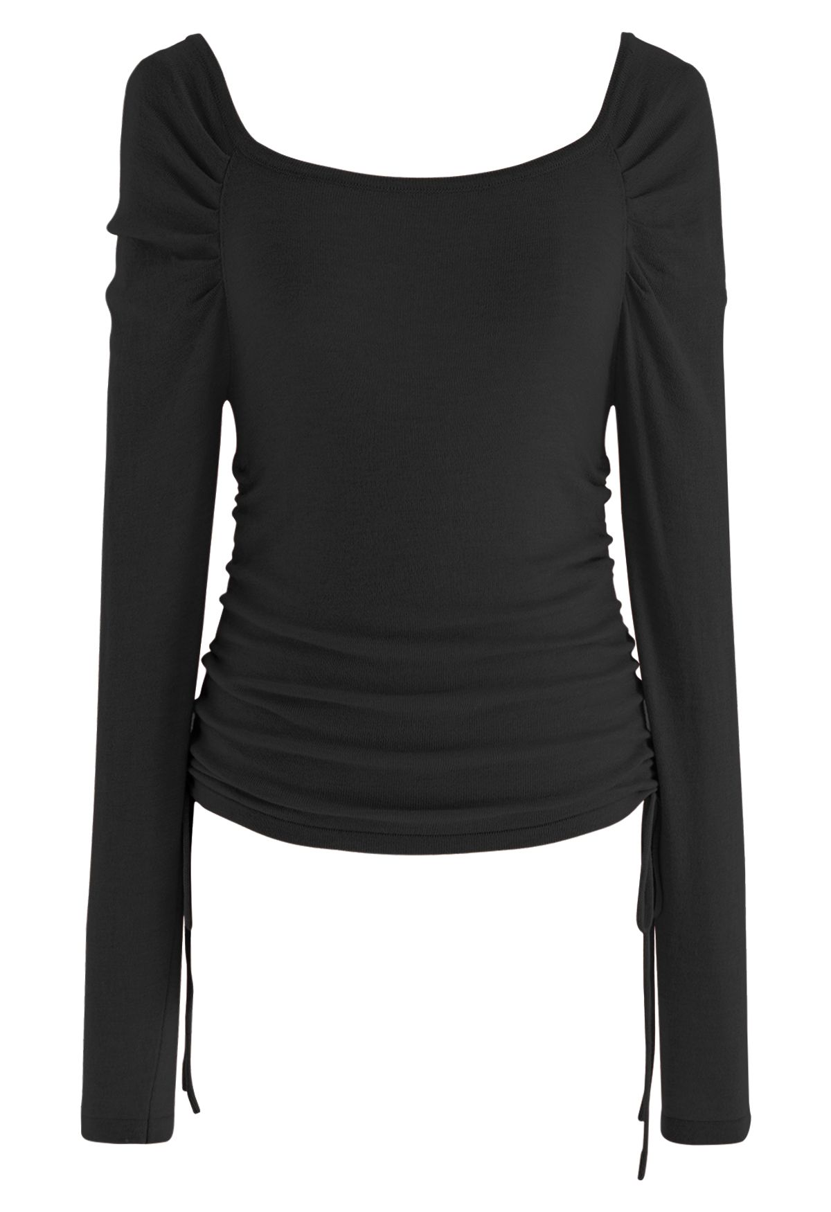 Square Neck Side Drawstring Top in Black - Retro, Indie and Unique Fashion