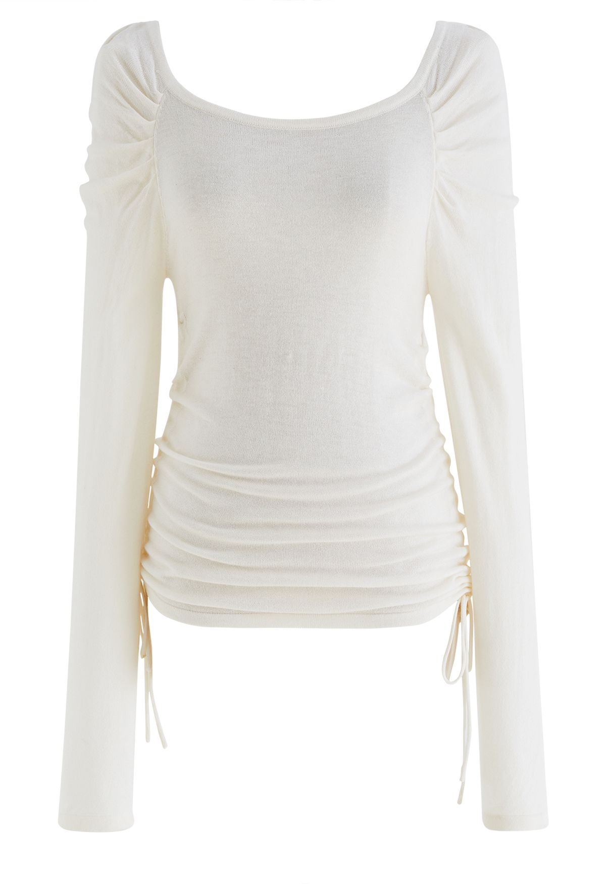 Square Neck Side Drawstring Top in Ivory