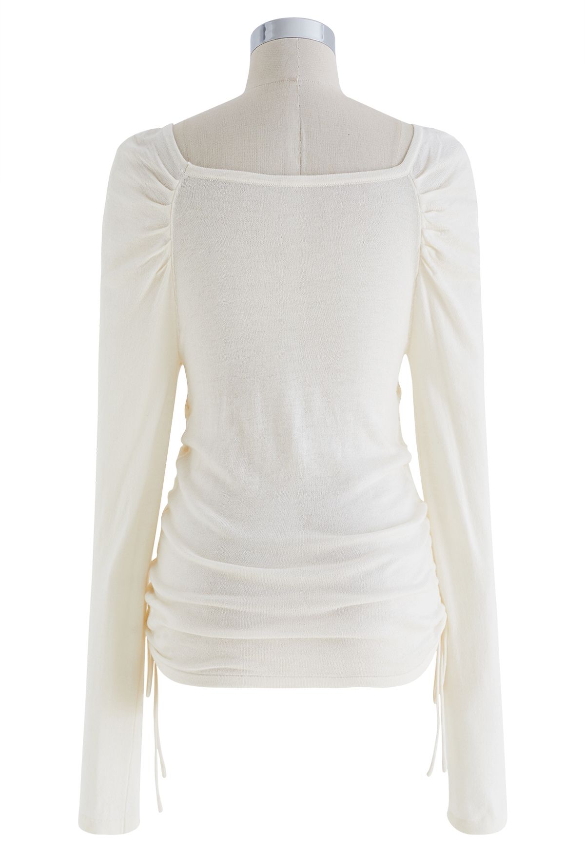 Square Neck Side Drawstring Top in Ivory