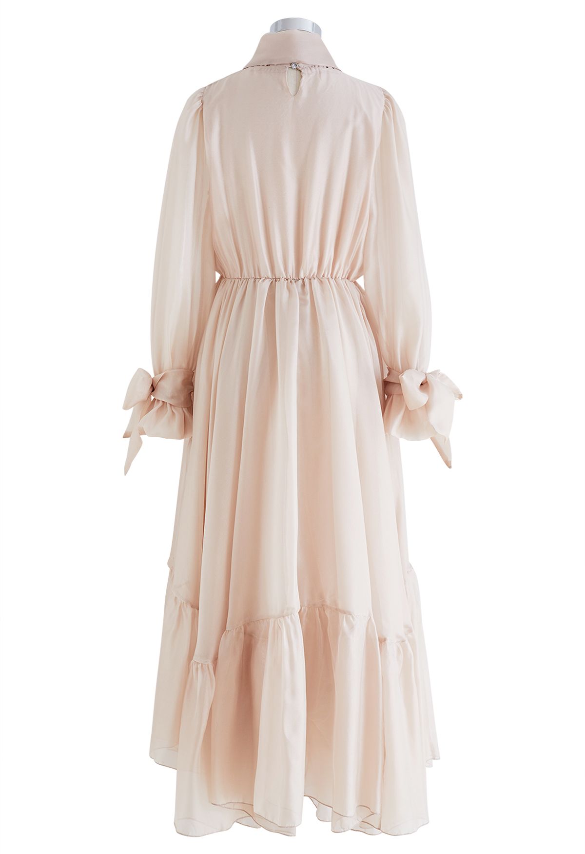 Gorgeous Bow Neck Sheer Mesh Frilling Dress in Apricot - Retro, Indie ...