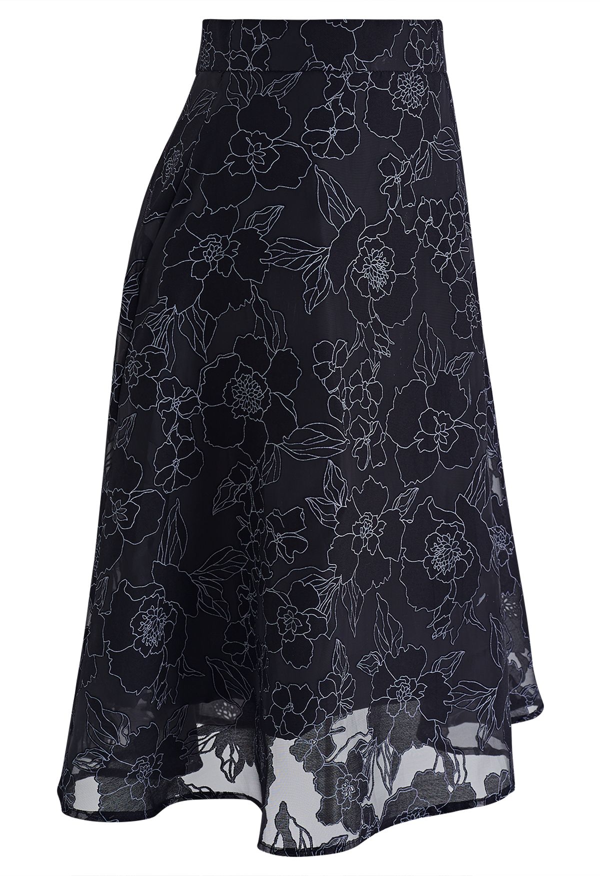 Sketch Flower Organza Midi Skirt