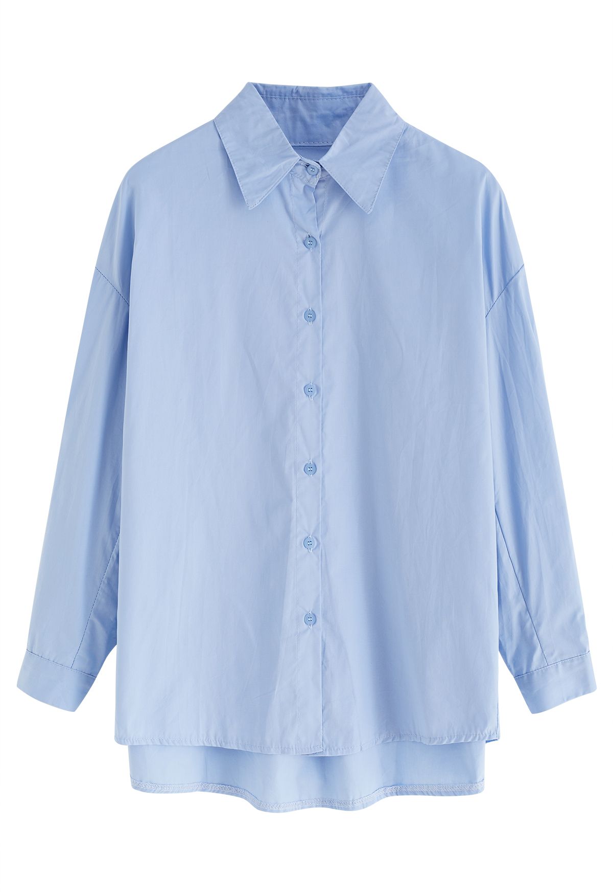 Pointed Collar Button Down Cotton Shirt in Blue - Retro, Indie and ...