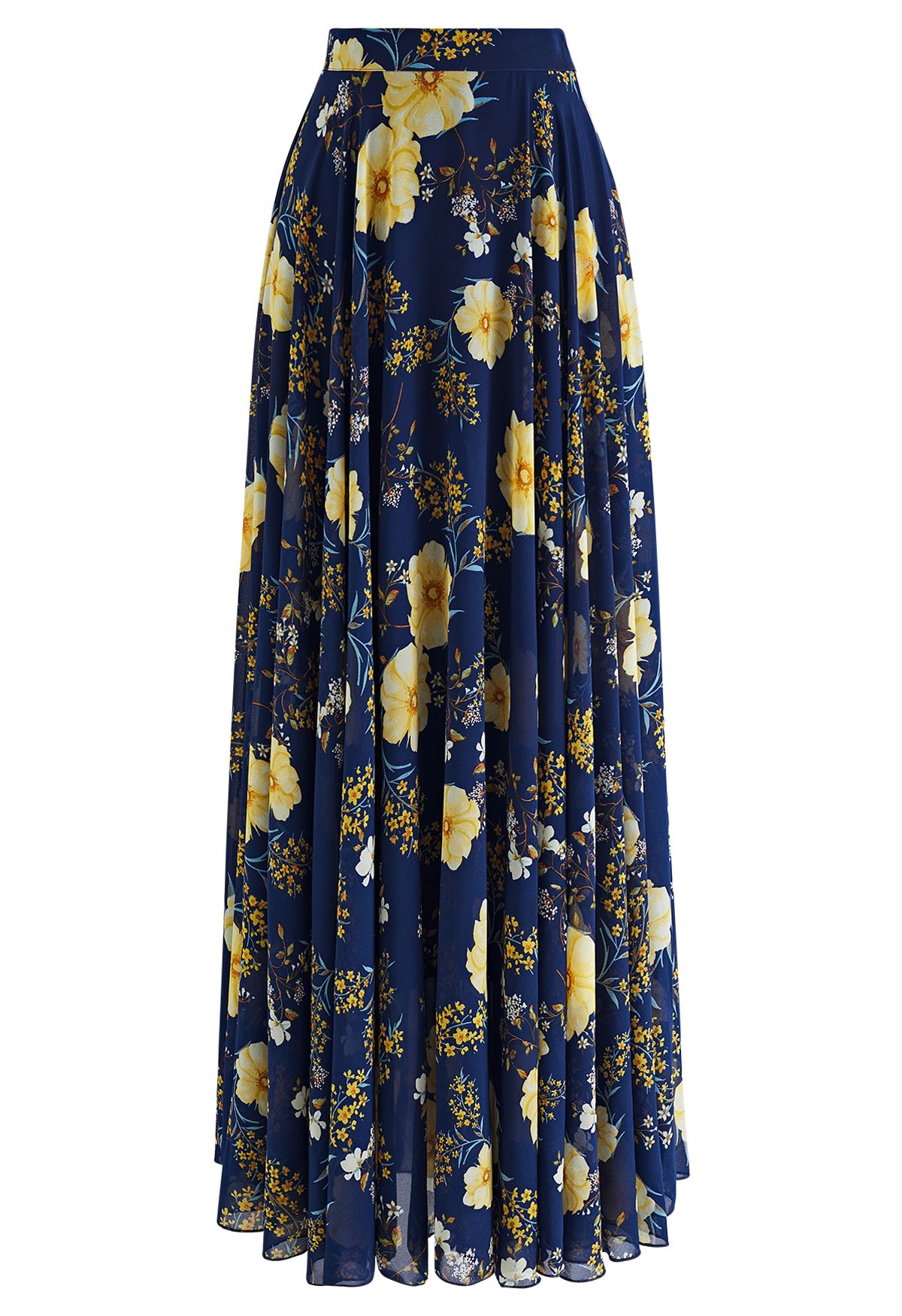 Exotic Floral Print Chiffon Maxi Skirt