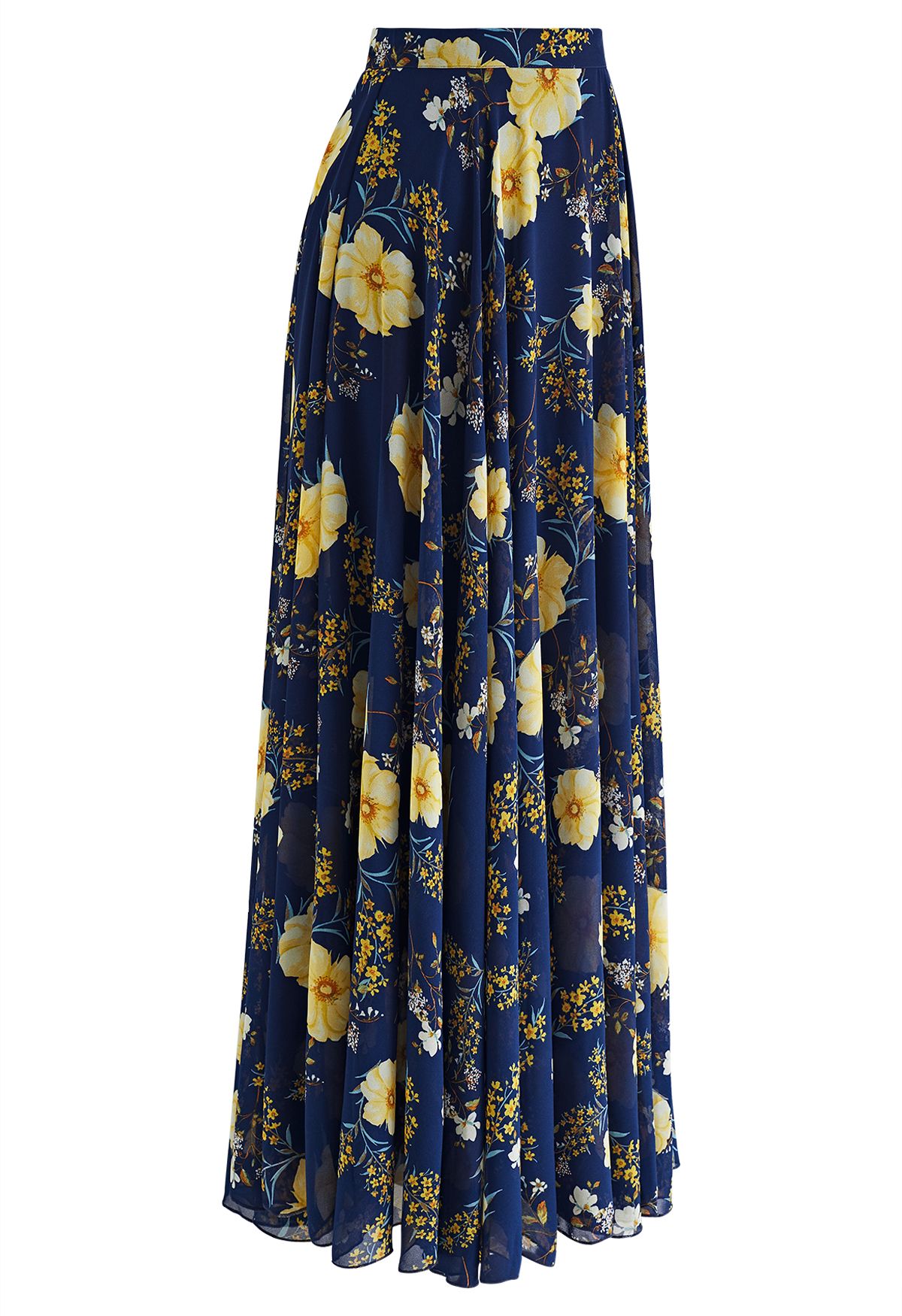 Exotic Floral Print Chiffon Maxi Skirt