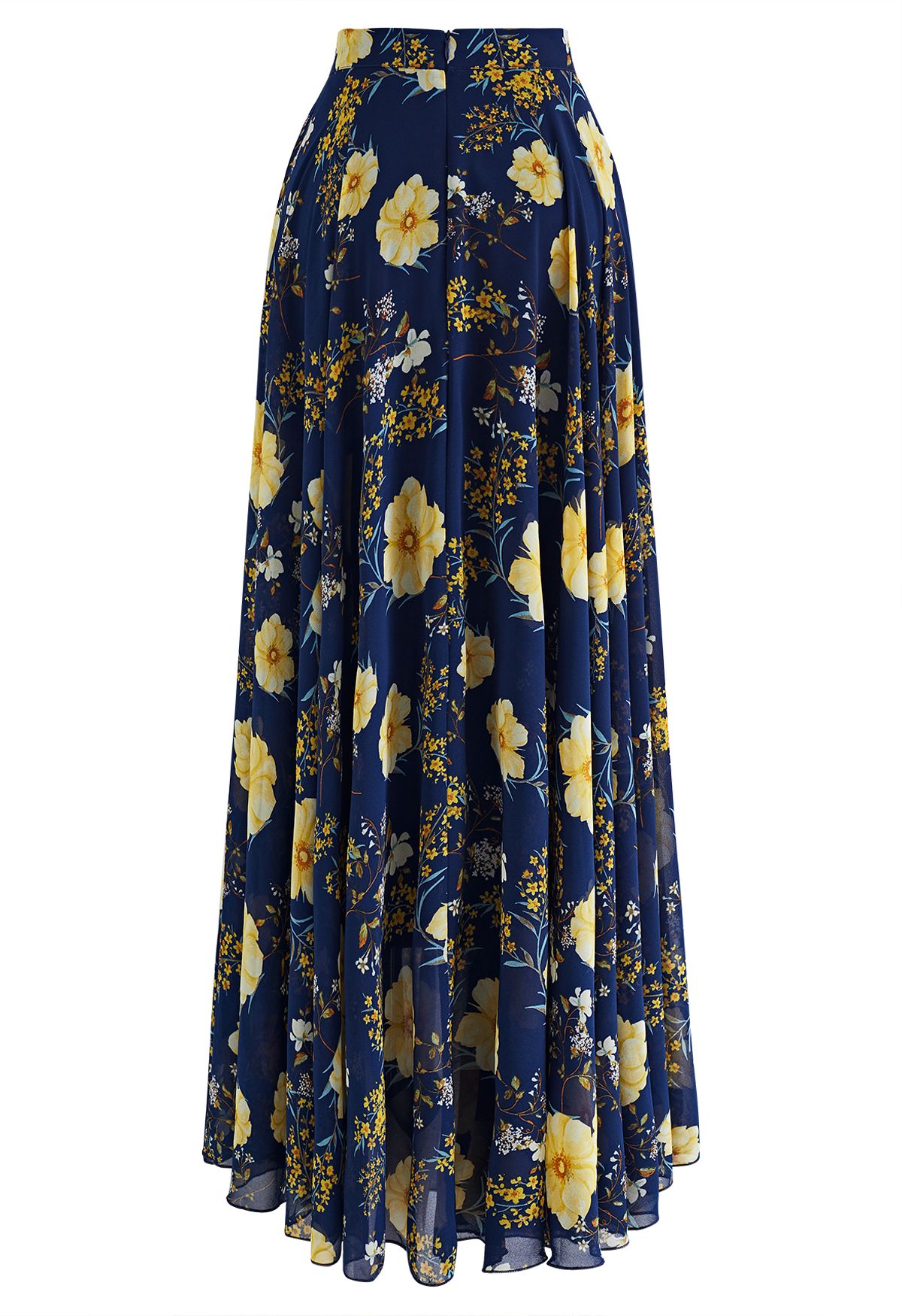 Exotic Floral Print Chiffon Maxi Skirt