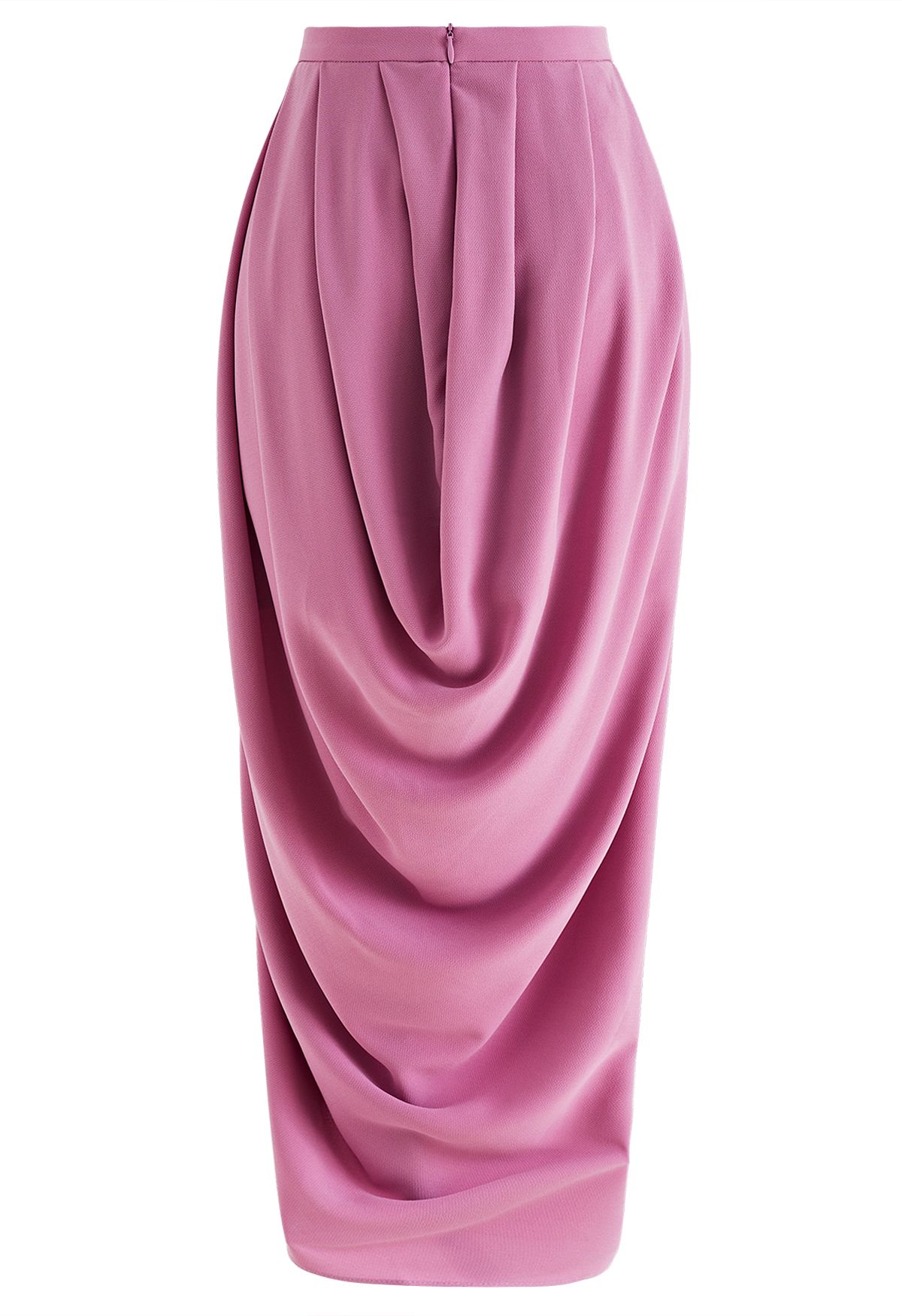 Tulip Pleated Ruched Maxi Skirt in Magenta