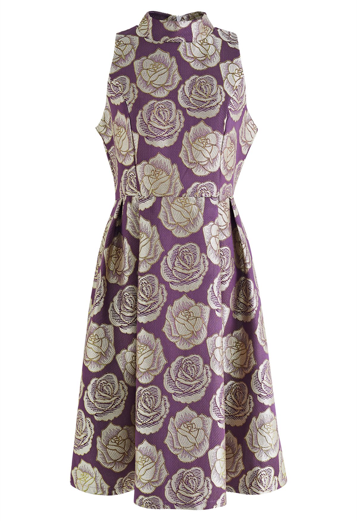 Luxurious Floral Jacquard Sleeveless Dress