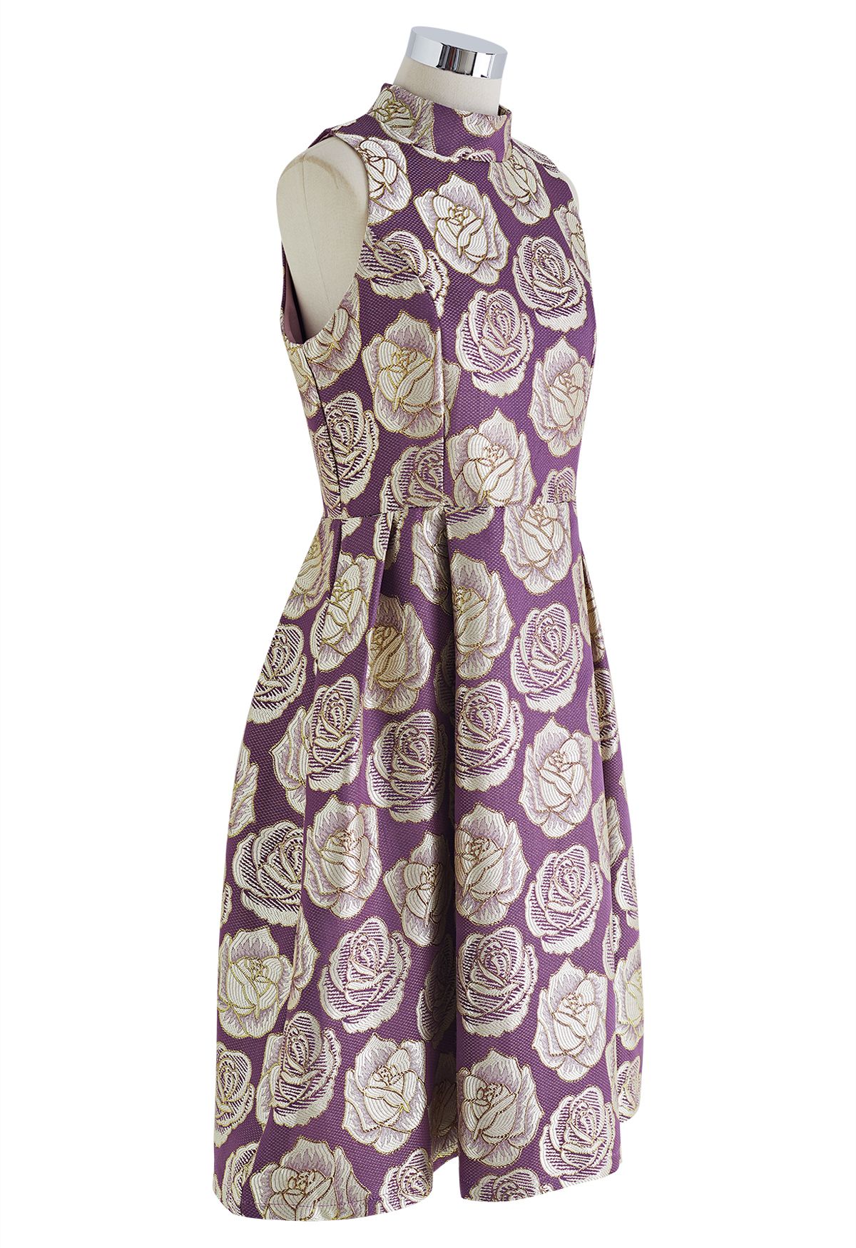 Luxurious Floral Jacquard Sleeveless Dress