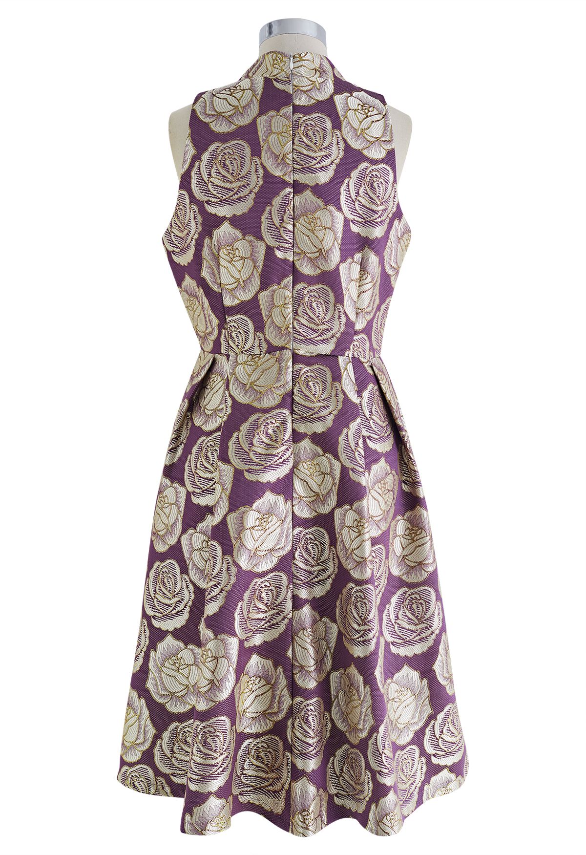 Luxurious Floral Jacquard Sleeveless Dress