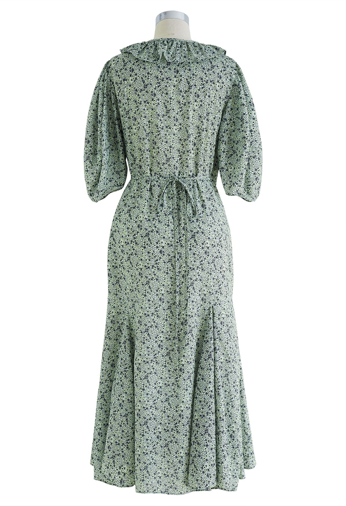 Short Bubble Sleeve Floret Wrap Dress - Retro, Indie and Unique Fashion