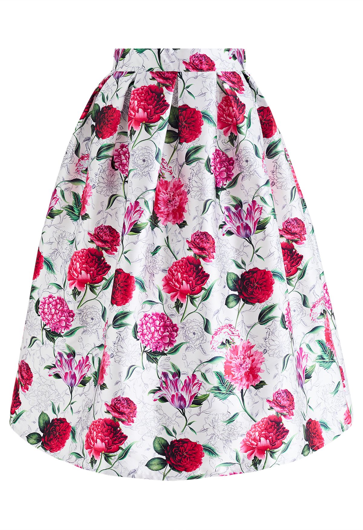Showy Floral Print Flare Pleated Skirt - Retro, Indie and Unique Fashion