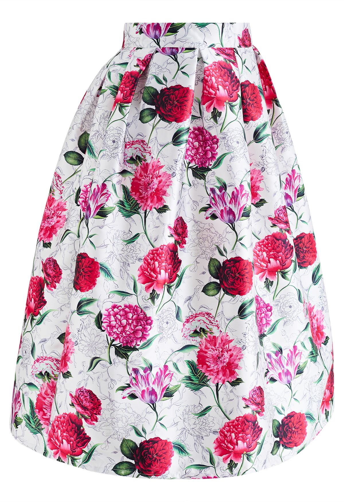 Showy Floral Print Flare Pleated Skirt