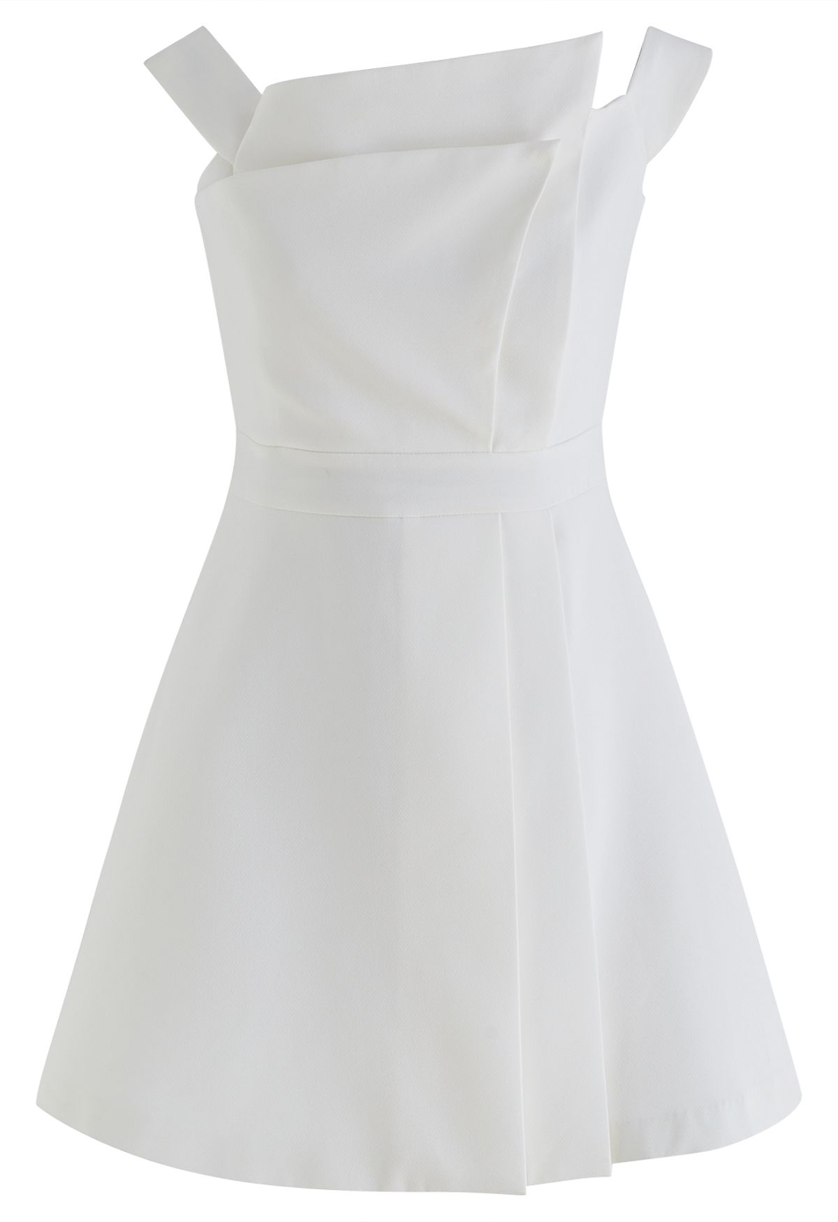 White Pleated Sleeveless Mini Dress