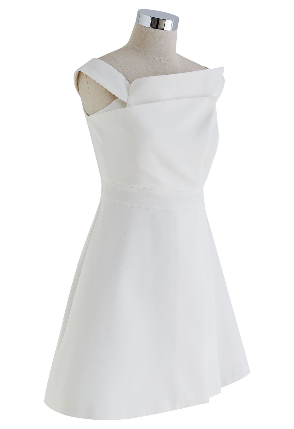 White Pleated Sleeveless Mini Dress