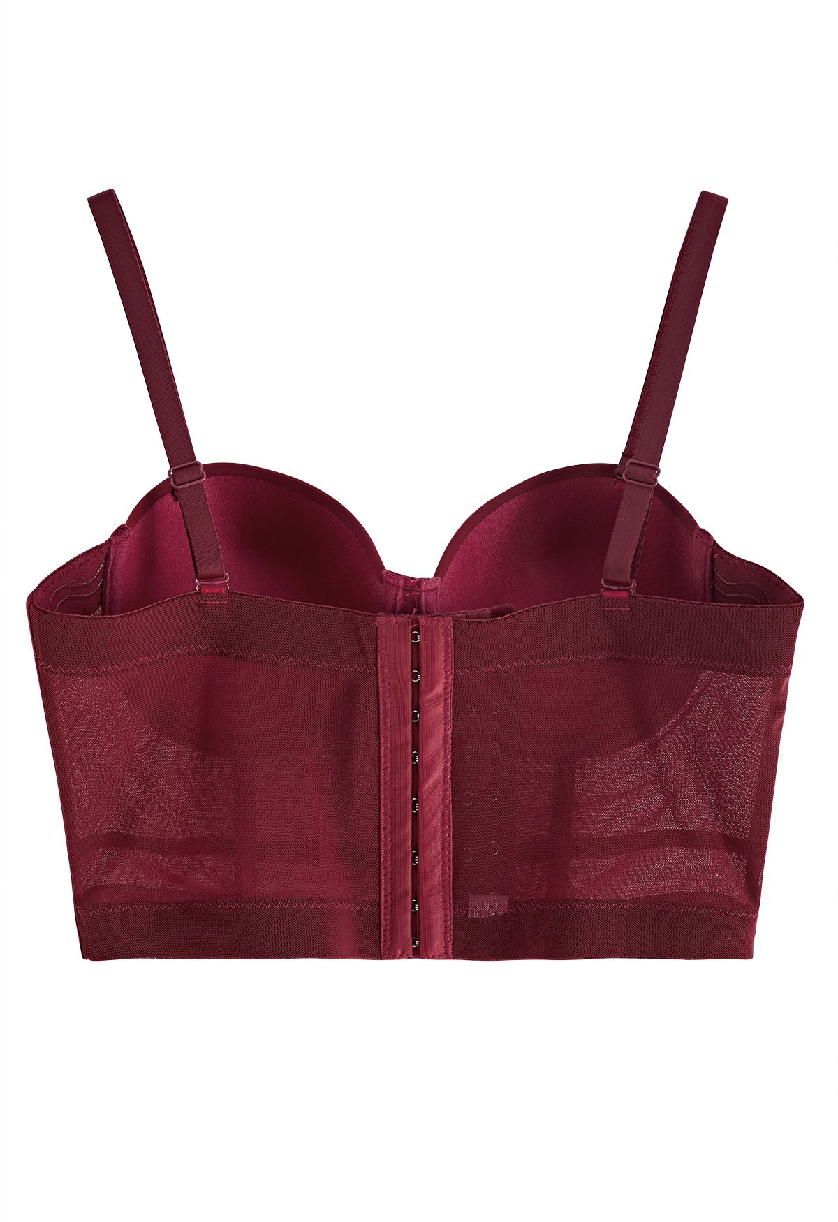 Burgundy Lined Elastic Lace Bandeau Top, Strapless Bra 