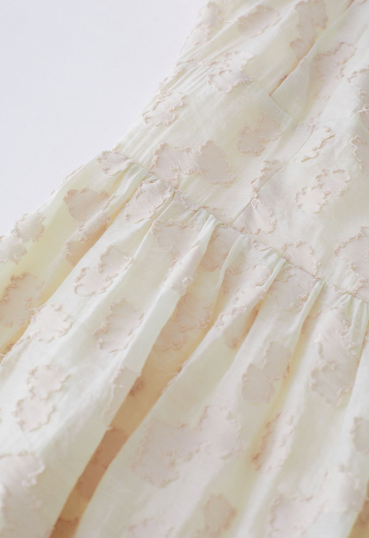 Square Neck Cloud Jacquard Midi Dress in Cream - Retro, Indie and ...