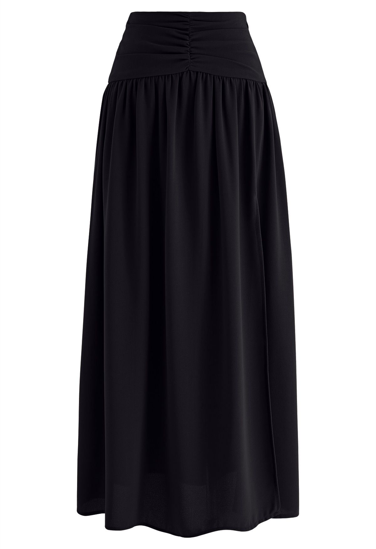 Ruched Waist Slit Maxi Skirt in Black - Retro, Indie and Unique Fashion