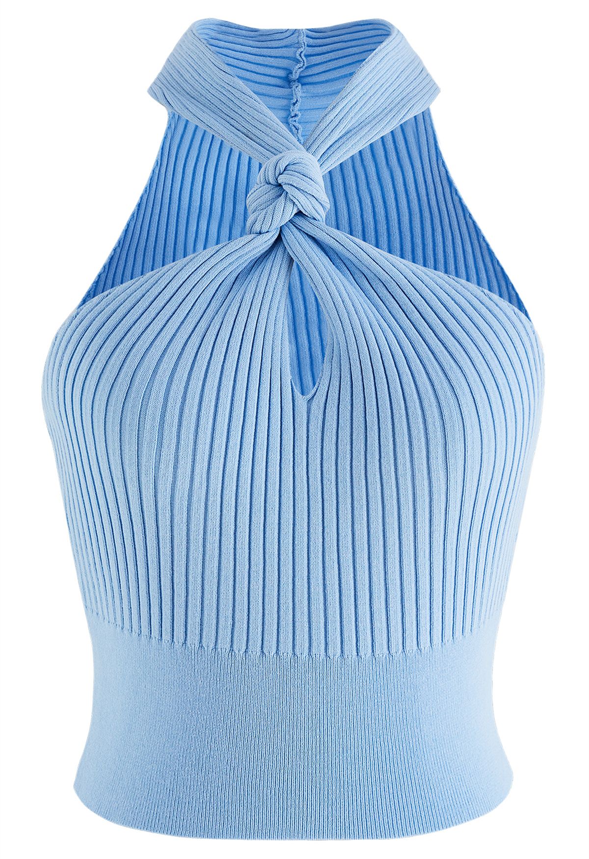 Editie fles waar dan ook Knot Halter Neck Knit Crop Top in Blue - Retro, Indie and Unique Fashion
