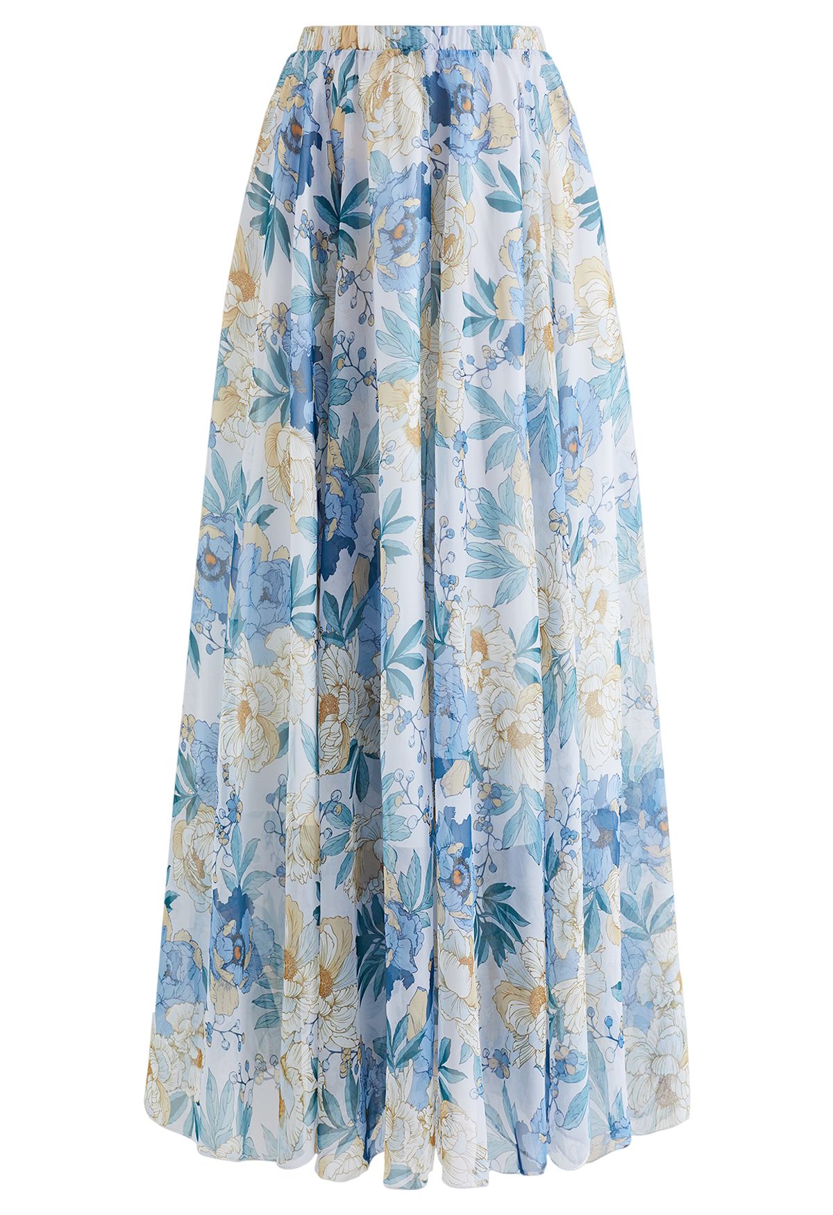 Bluish Floral Fresh Aroma Chiffon Maxi Skirt - Retro, Indie and Unique ...