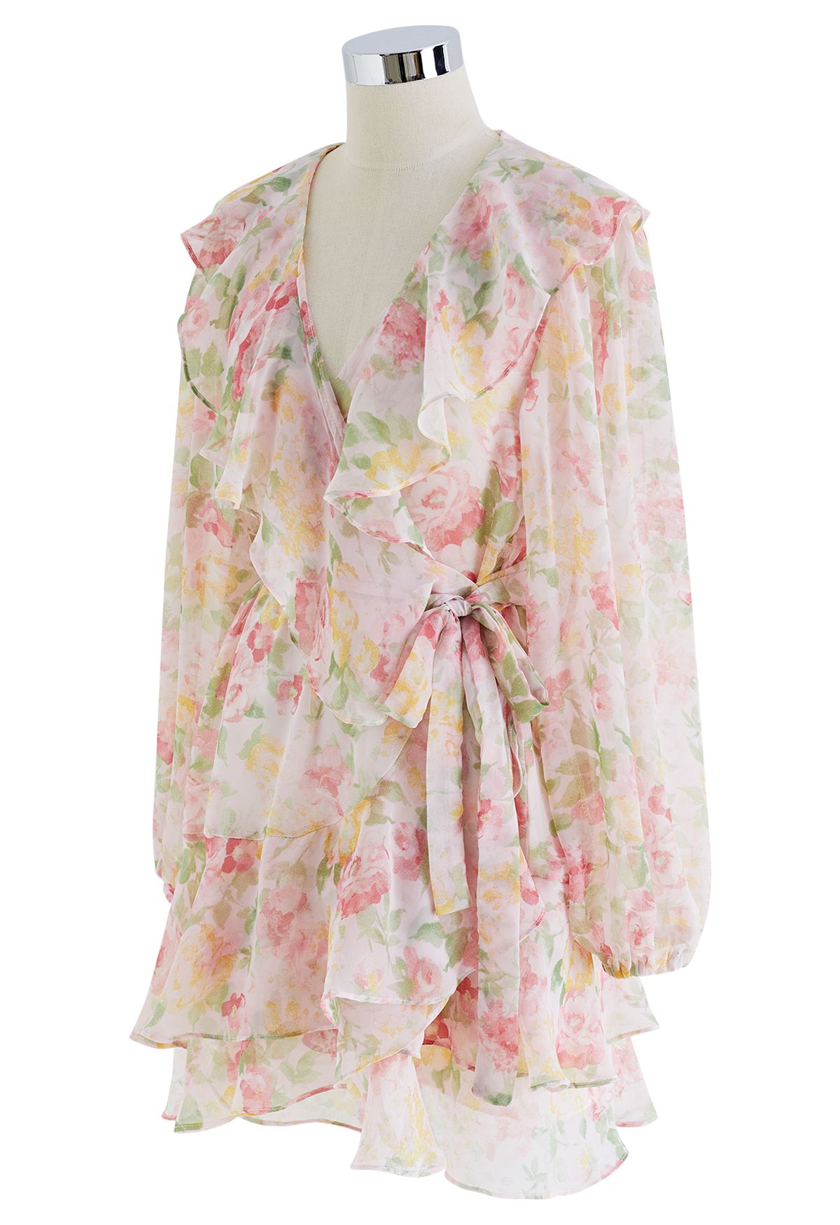Sweet Bloom Ruffle Wrap Mini Dress in Pink - Retro, Indie and Unique ...