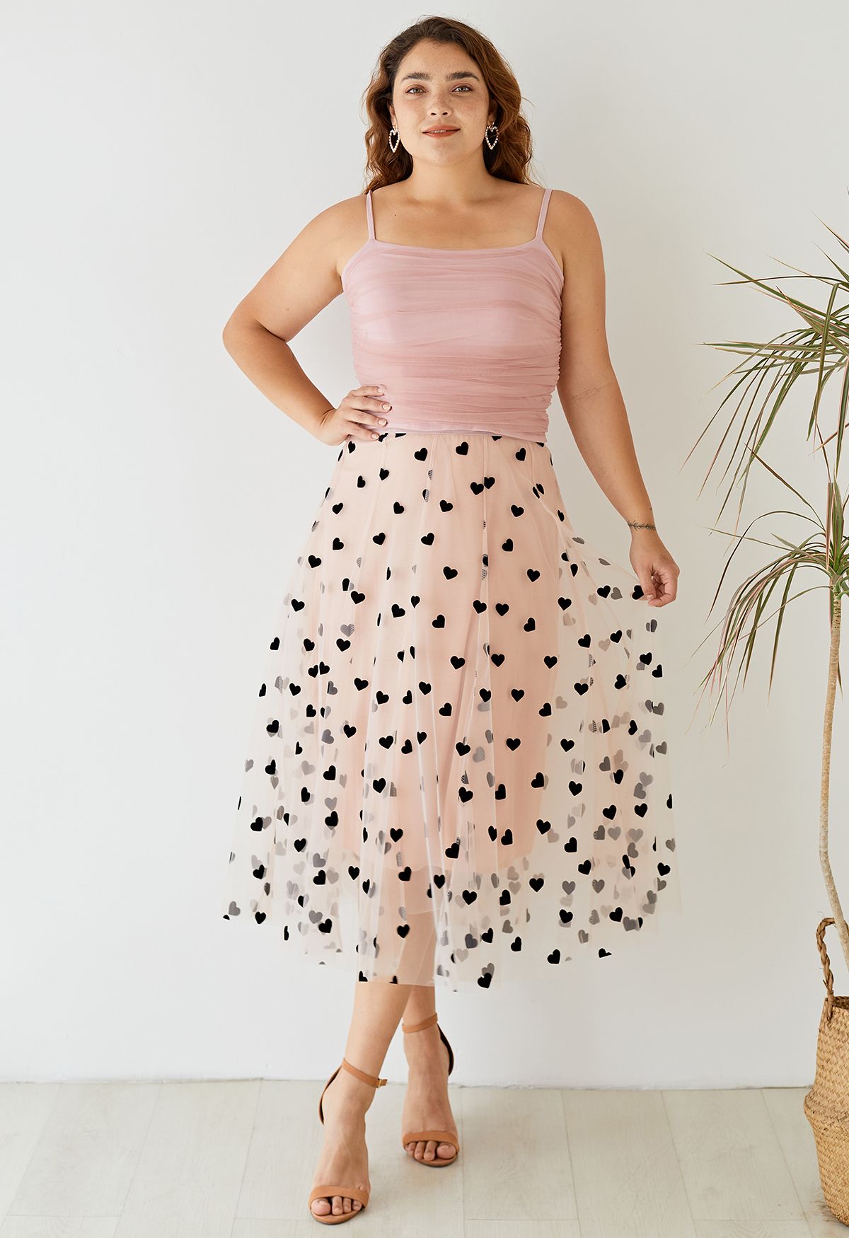 3D Heart Double-Layered Mesh Maxi Skirt in Blush Pink - Retro, Indie and  Unique Fashion