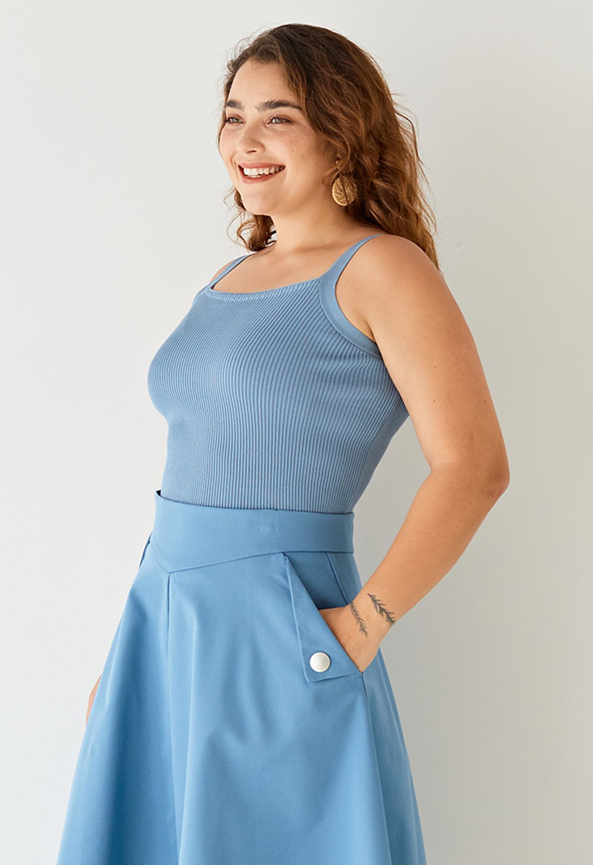 Stretchy Ribbed Knit Cami Top in Dusty Blue - Retro, Indie and Unique  Fashion