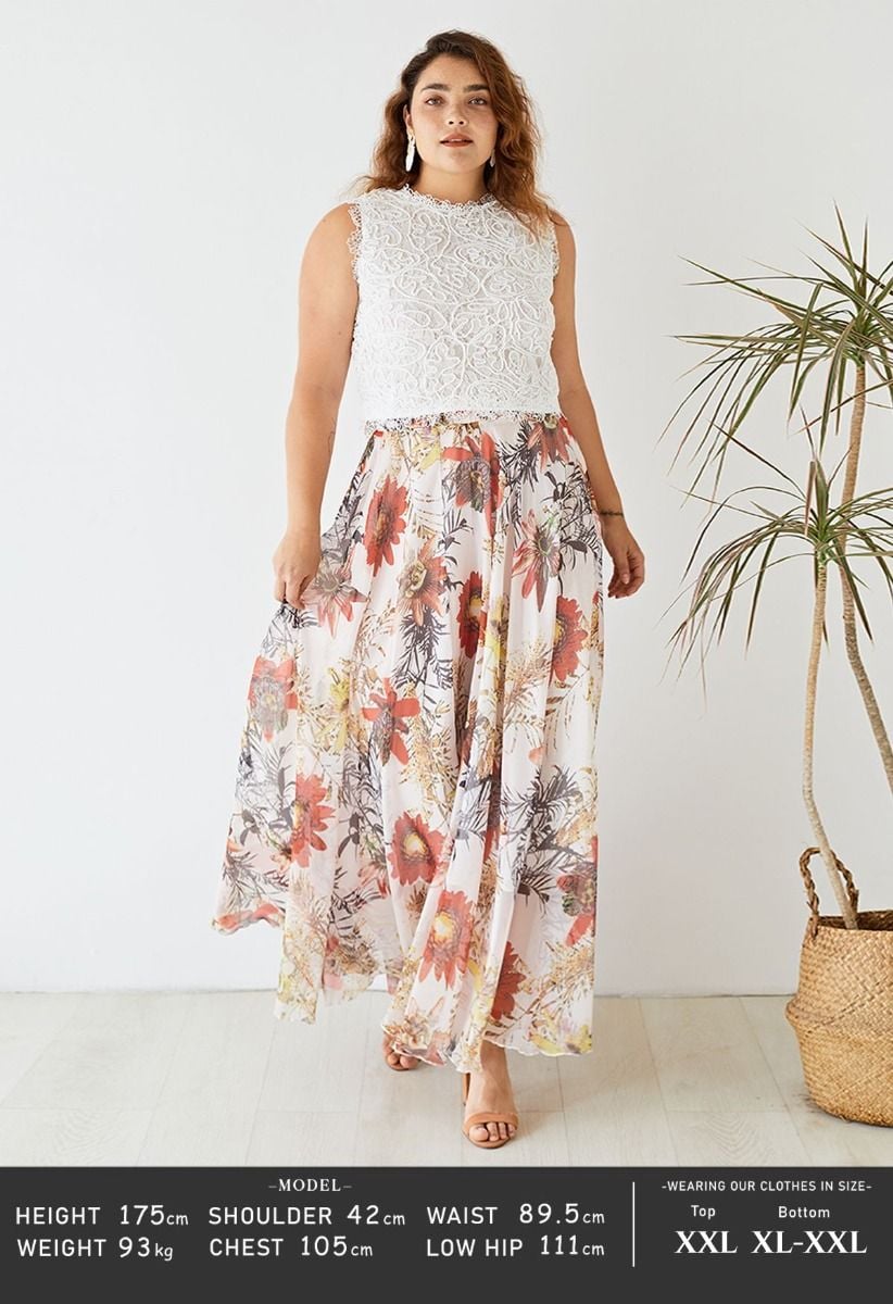 Red Floral Blossom Maxi Skirt 