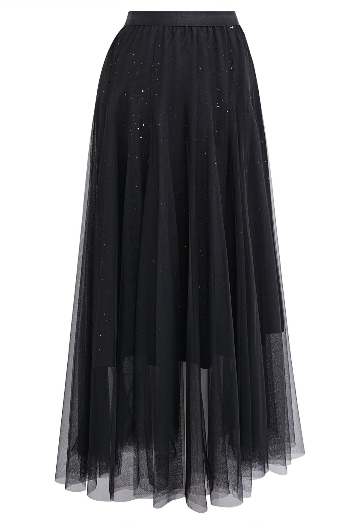 Venus Glitter Mesh Tulle Midi Skirt in Black Retro Indie and Unique Fashion