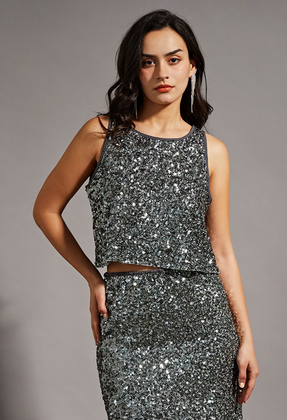 schudden Sta op Validatie Ultra Sparkle Sequined Tank Top in Silver - Retro, Indie and Unique Fashion
