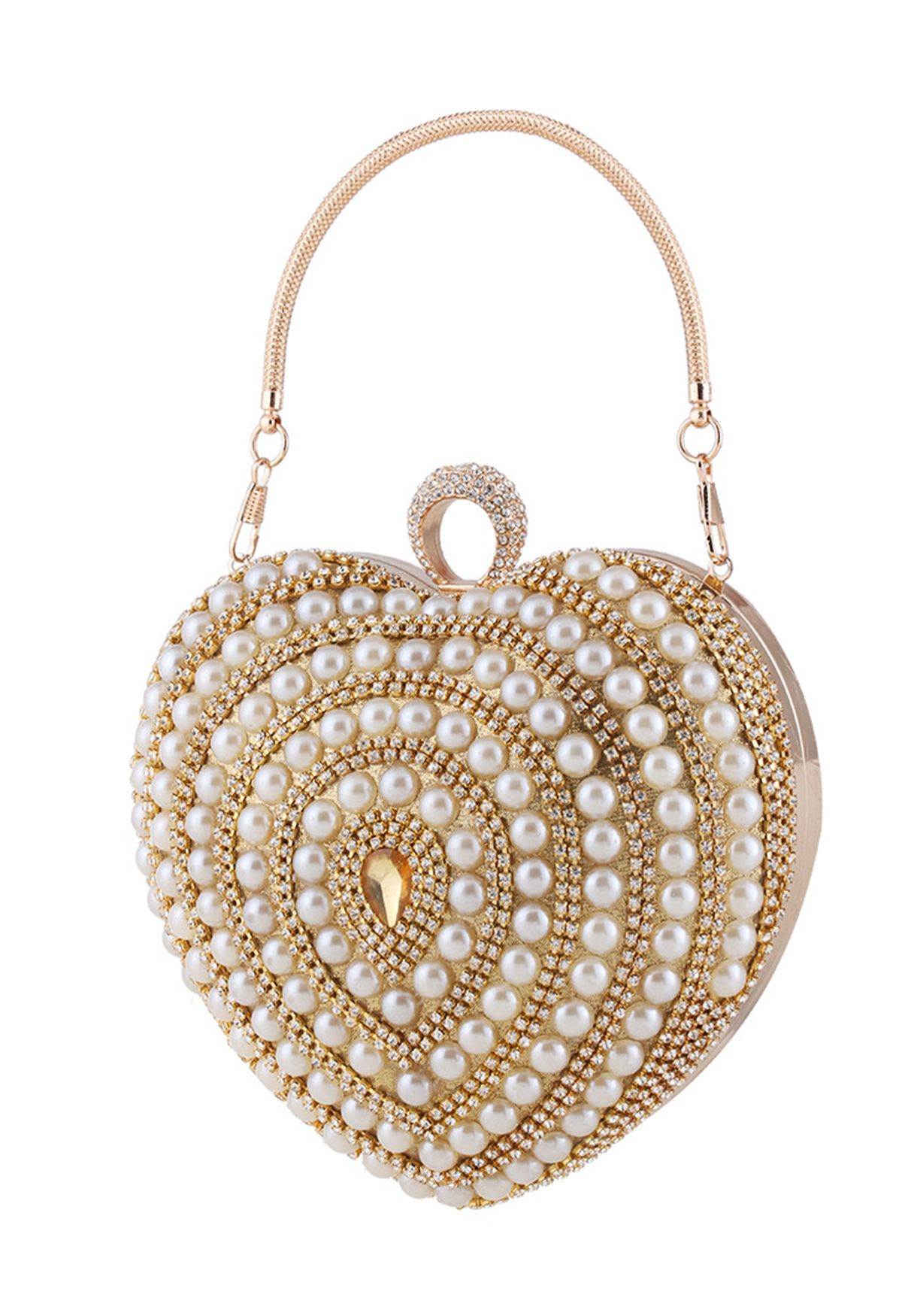 Heart Shape Pearl Decor Clutch in Gold