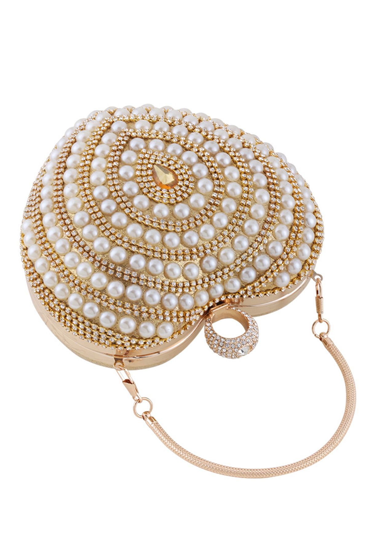 Heart Shape Pearl Decor Clutch in Gold