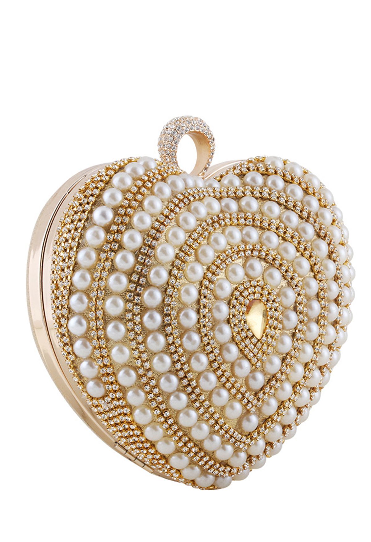 Heart Shape Pearl Decor Clutch in Gold