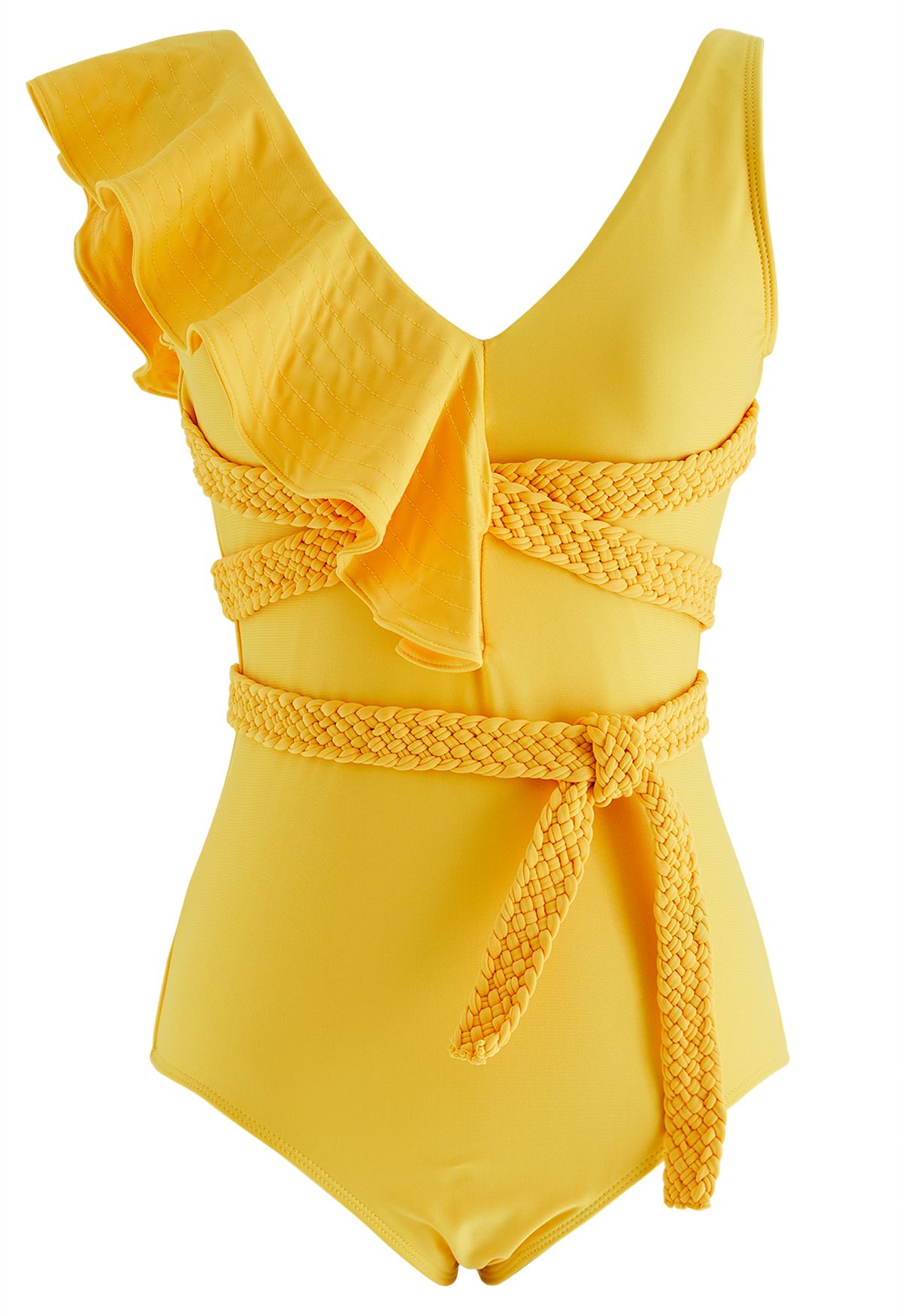 Braided Strap Ruffle Trim Swimsuit in Yellow - Retro, Indie and Unique ...