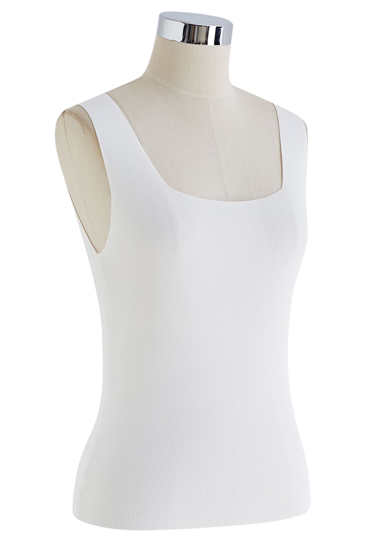 Raw-Cut Edge Knit Tank Top in White