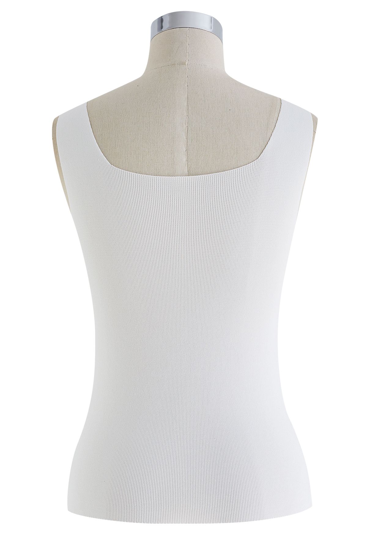 Raw-Cut Edge Knit Tank Top in White