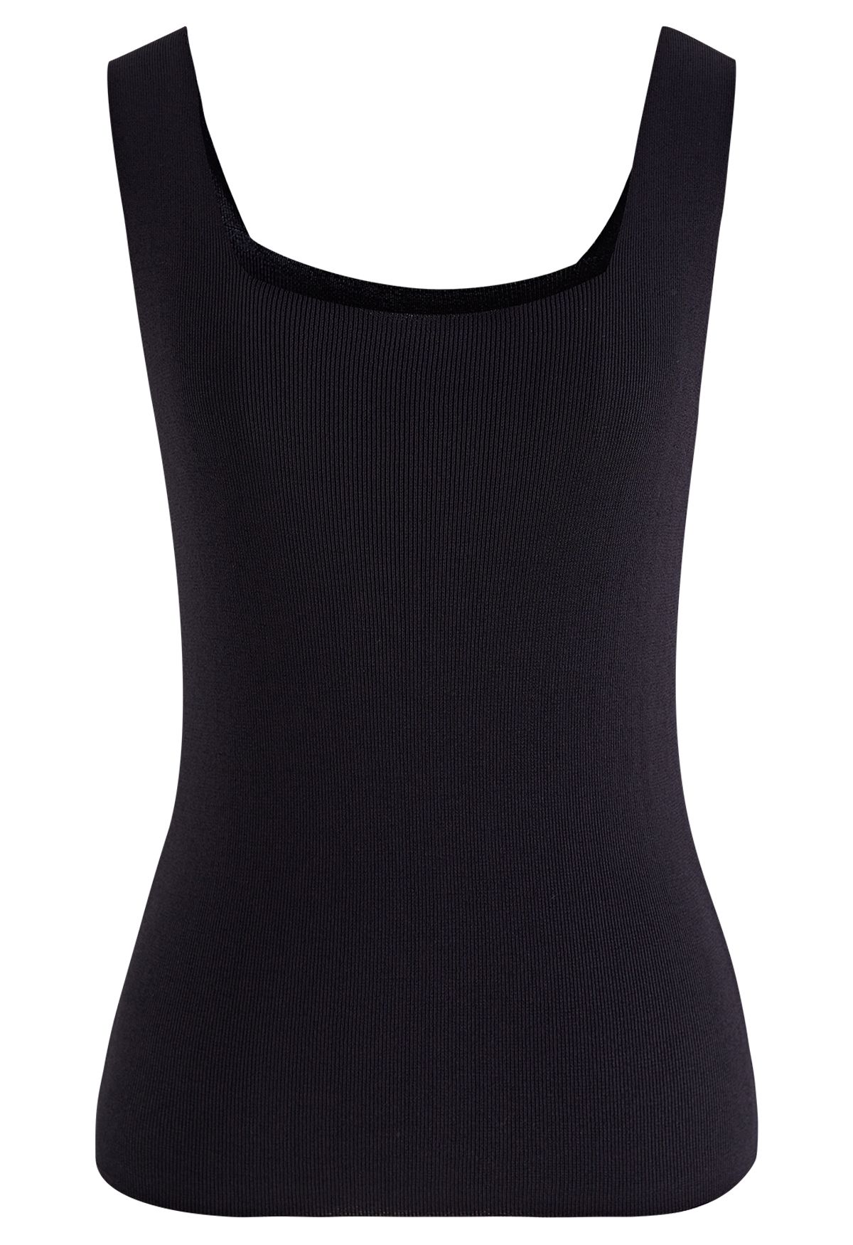 Raw-Cut Edge Knit Tank Top in Black