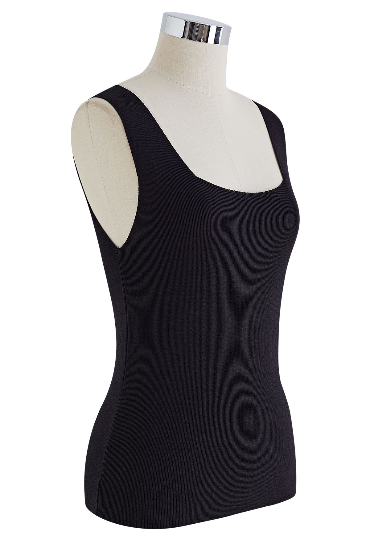 Raw-Cut Edge Knit Tank Top in Black