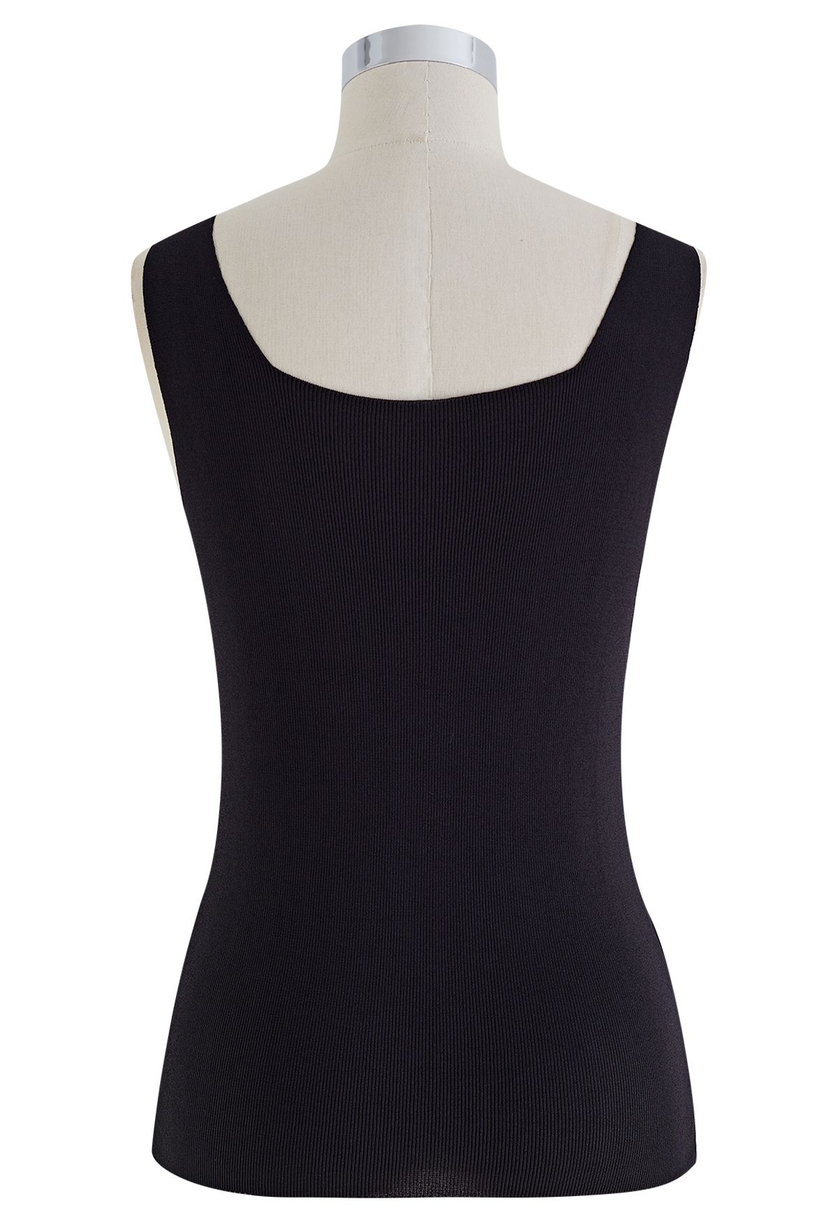 Raw-Cut Edge Knit Tank Top in Black