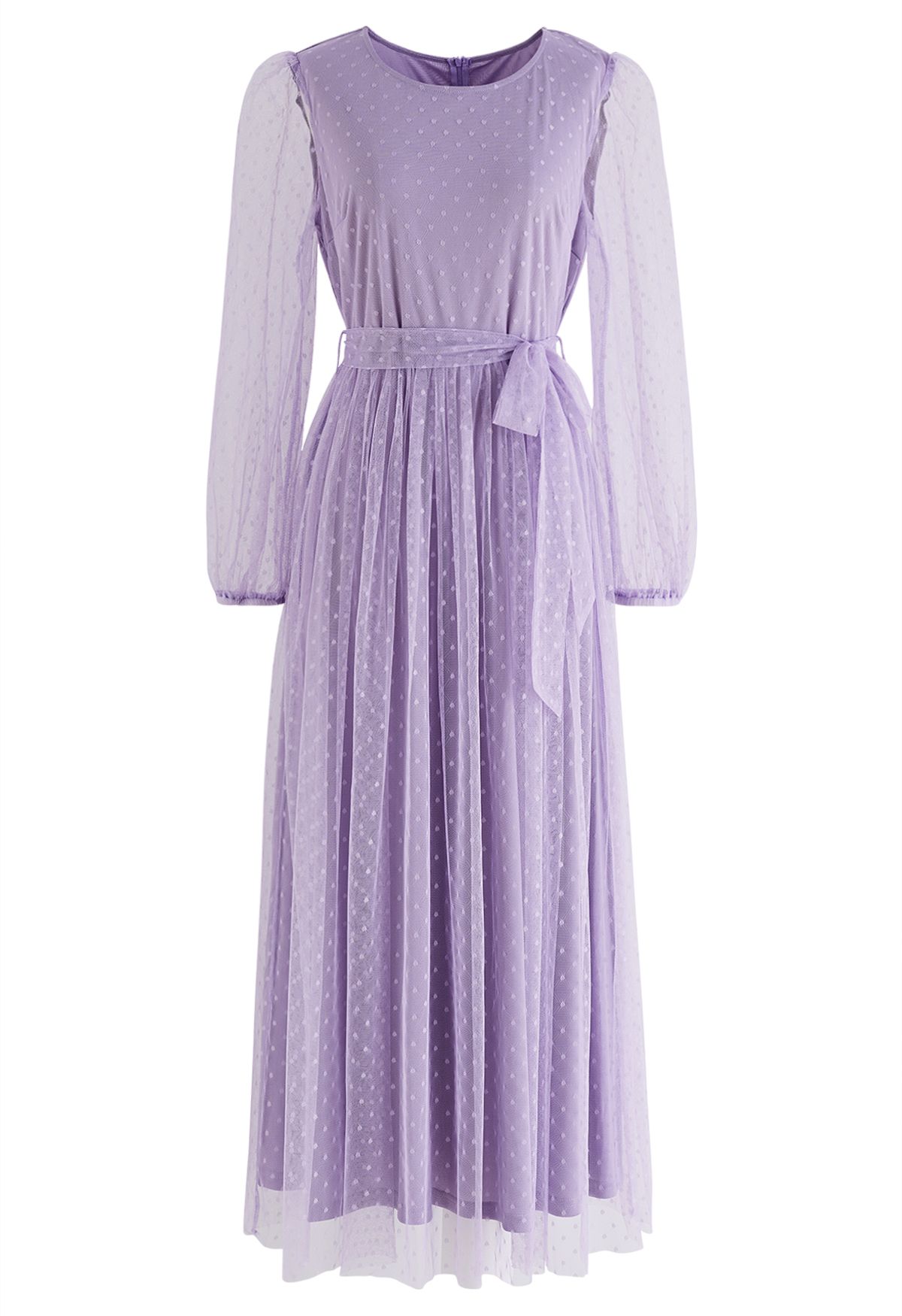 Lovely Dotted Mesh Maxi Dress in Lilac - Retro, Indie and Unique Fashion