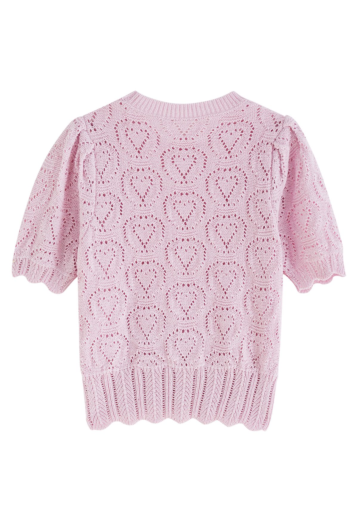  Heart Pattern Drop Shoulder Pointelle Knit Sweater